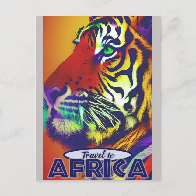 Reisen Afrika Retro farbenfroher Tiger Postkarte (Vorderseite)