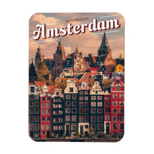 Reisen Amsterdam farbenfrohe Häuser Vintage Gesche Magnet
