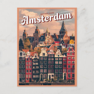 Reisen Amsterdam farbenfrohe Häuser Vintage Gesche Postkarte