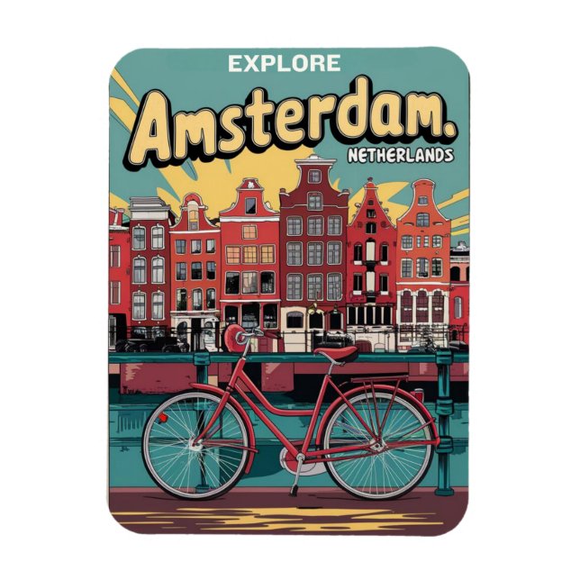Reisen Amsterdam Holland Fahrräder Vintage Geschen Magnet (Vertikal)