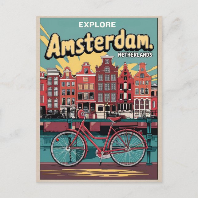 Reisen Amsterdam Holland Fahrräder Vintage Geschen Postkarte (Vorderseite)