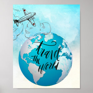 Reisen durch die Welt Zitat Vintage Flugzeug-Welt Poster