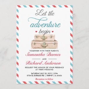 Reisen Hochzeit Einladung Postkarte Rotes Blau