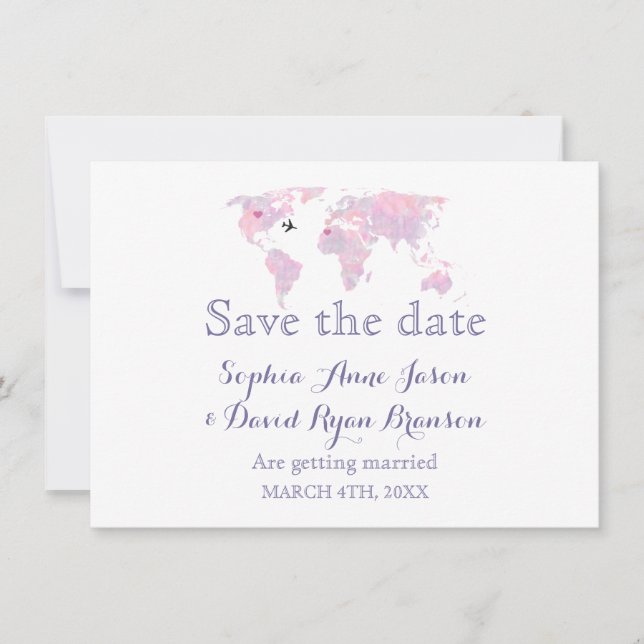 Reisen Hochzeit Wasserfarbe Weltkarte Save the Dat Einladung (Vorderseite)