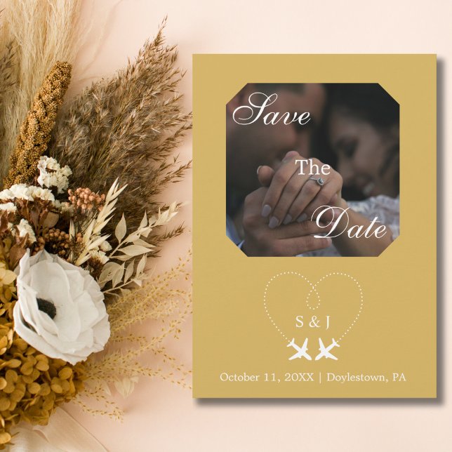 Reisen Hochzeitsflugzeug Herz Modern Save the Date Einladung (Von Creator hochgeladen)