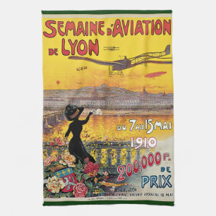 Reisen in alten Zeiten, Luftfahrtflugzeuge, Lyon,  Geschirrtuch