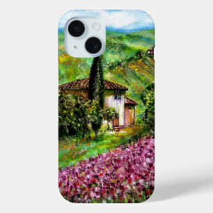 REISEN IN DER Toskana, Lila Blume Felder Landschaf iPhone 15 Hülle
