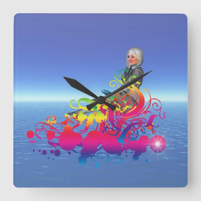 Reisen ins neue Zeitalter Quadratische Wanduhr (Vorderseite)