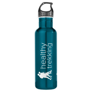 Reisen mit gesundem Trekking mit weißem Logo Edelstahlflasche