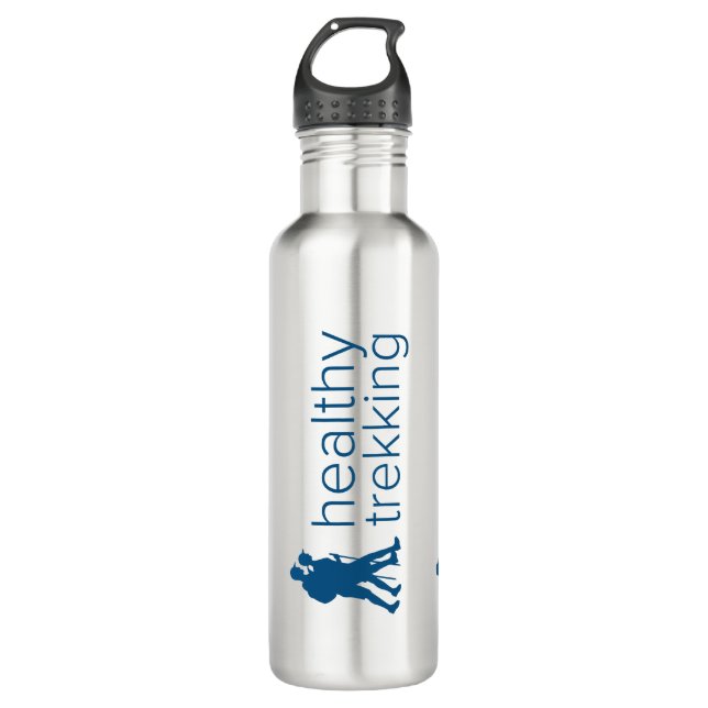 Reisen mit gesunden Trekking-Navy-Blue-Logos Edelstahlflasche (Vorderseite)