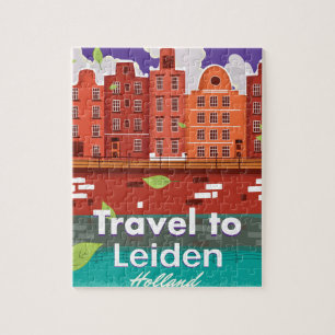 Reisen nach Leiden Holland Cartoon Reiseplakat Puzzle