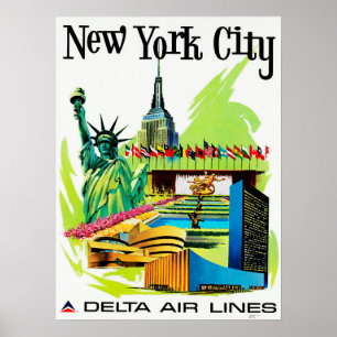 Reisen nach NEW YORK CITY Vintag Air Lines Urlaub Poster
