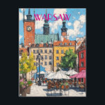 Reisen nach Warschau Polen Postkarte<br><div class="desc">Diese Reise-Postkarte, in kartoonischer Digital-Illustration Stil, inspiriert von der Stadt Warschau, Polen.</div>