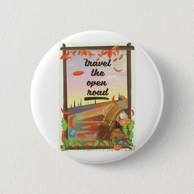 Reisen Sie das Vintage Wanderposter auf der offene Button (Vorderseite)