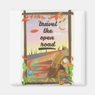 Reisen Sie das Vintage Wanderposter auf der offene Magnet