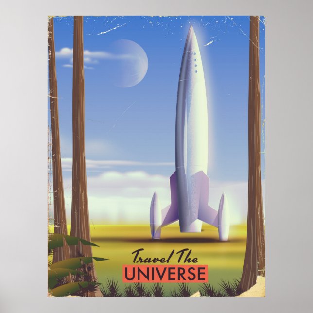 Reisen Sie durch die Universe Retro Space Art. Poster (Vorne)