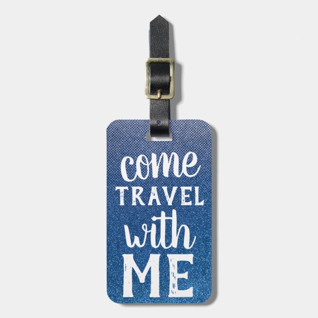 Reisen Sie mit mir Girly Glitzer Ombre Muster Gepäckanhänger (Vorderseite vertikal)