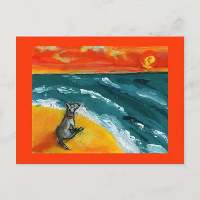 Reisen & Sonnenuntergang mit Hunde Postkarte (Vorderseite)