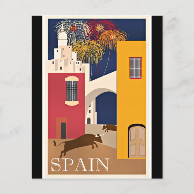 Reisen Spanien, Vintage Reiseplakat Postkarte (Vorderseite)