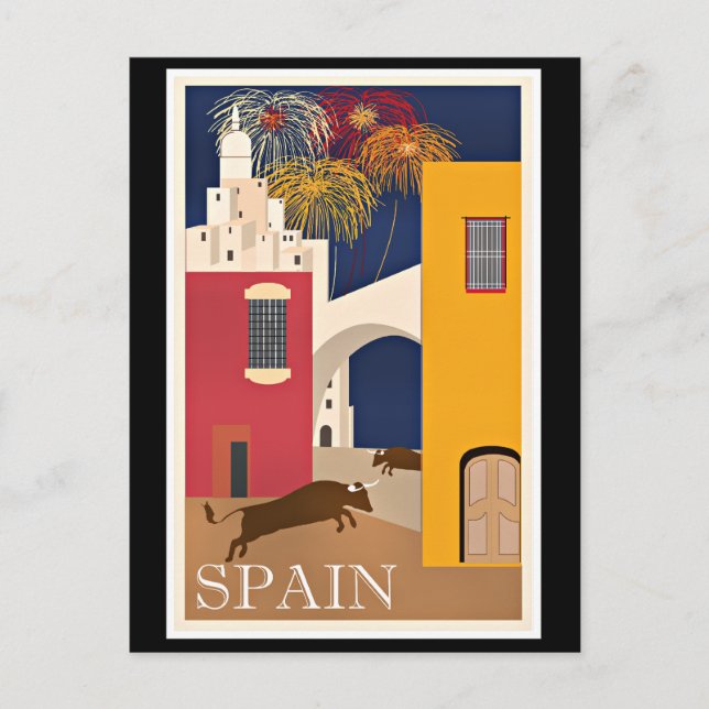Reisen Spanien, Vintage Reiseplakat Postkarte (Vorderseite)