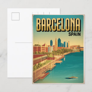 Reisen Vintag barcelona beacview geschenke Postkarte
