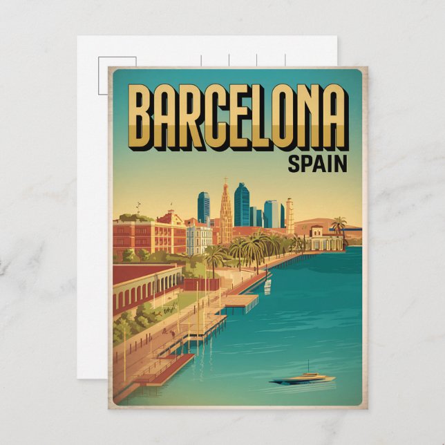 Reisen Vintag barcelona beacview geschenke Postkarte (Vorne/Hinten)