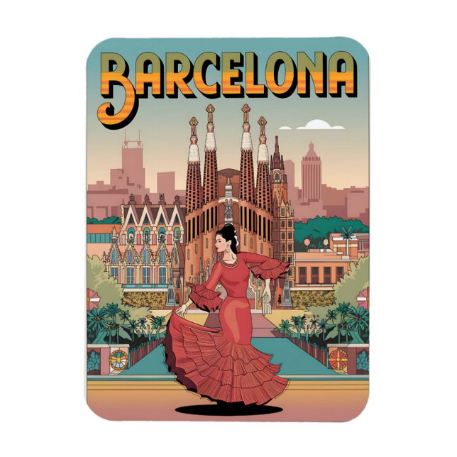 Reisen Vintag barcelona sagrada familia geschenke Magnet (Vertikal)