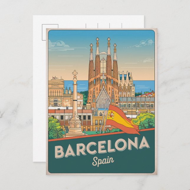Reisen Vintag barcelona sagrada familia geschenke Postkarte (Vorne/Hinten)
