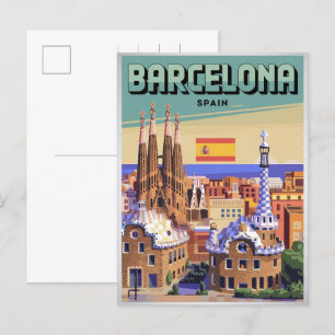 Reisen Vintag barcelona sagrada familia geschenke Postkarte