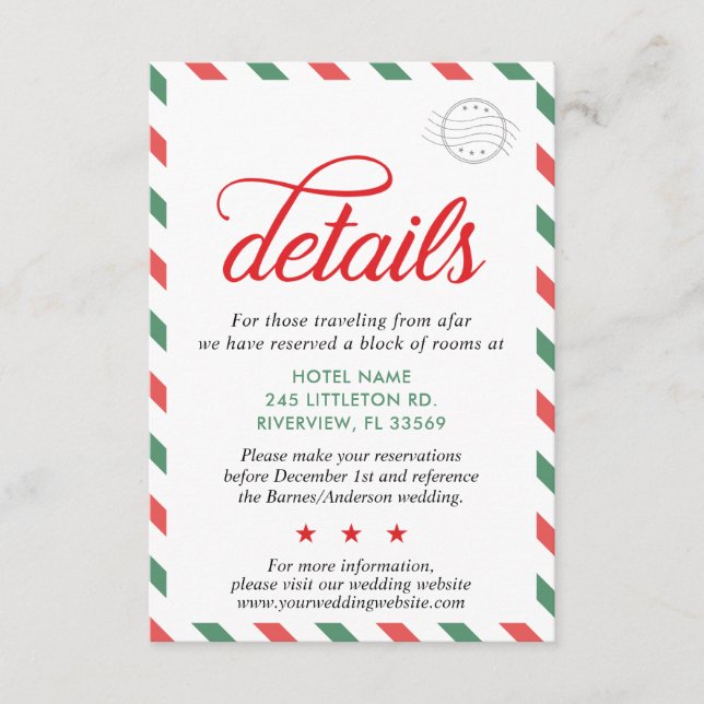 Reisen Vintage Weihnachtsfeiertage Rot Grün Detail Begleitkarte (Vorderseite)