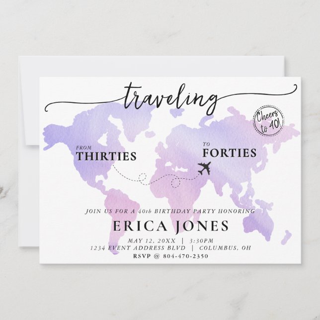 Reisen von den Dreißigern bis 40. Geburtstag Einladung (Vorderseite)