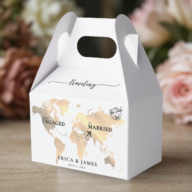 Reisen von der Verlobten bis zur Verheirateten Gol Geschenkschachtel (Traveling from Engaged to Married Gold Map Favor Boxes
)