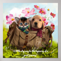 Reisen von Kätzchen und Welpen in einer Tasche