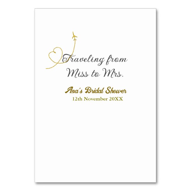 Reisen von Miss zu Brautparty Name hinzufügen Tischnummer (Vorderseite)