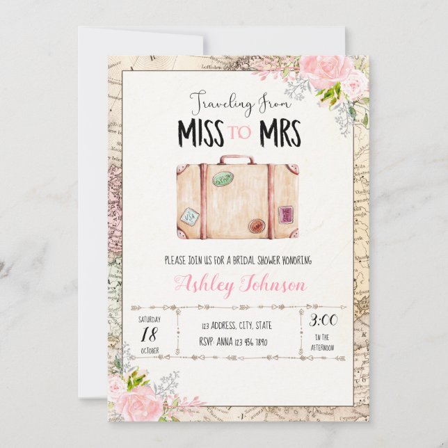 Reisen von Vermisst bis zur mrs-Einladung Einladung (Vorderseite)