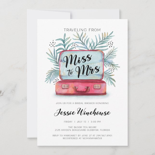 Reisen von Vermisst zu mrs Brautparty Einladung (Vorderseite)