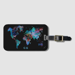 Reisen Weltkarte Aquarellmalerei Monogramm Gepäckanhänger