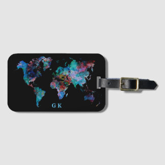 Reisen Weltkarte Aquarellmalerei Monogramm Gepäckanhänger