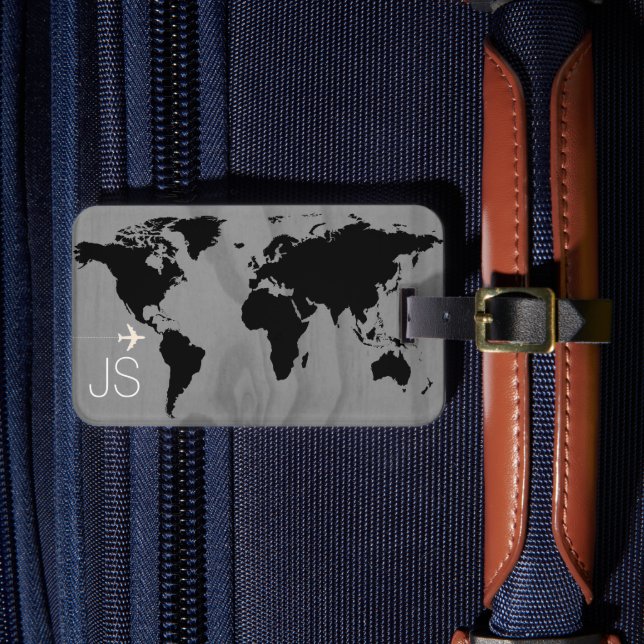 Reisen Weltkarte benutzerdefiniert schwarz & weiß Gepäckanhänger (Vorderseite Insitu 4)