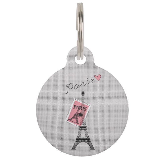 Reisen wir nach Paris Eiffelturm, Briefmarke & Her Tiernamensmarke (Rückseite)