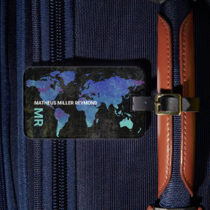 Reisen World International Map Distressed Blue Gepäckanhänger
