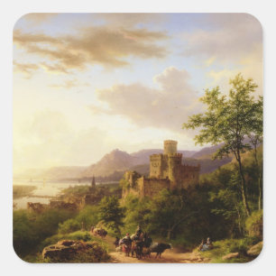 Reisende auf einem Weg in einem umfangreichen Quadratischer Aufkleber