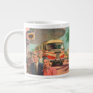 Reisende aus der Vintage-Ära auf Urlaub am Busbahn Jumbo-Tasse