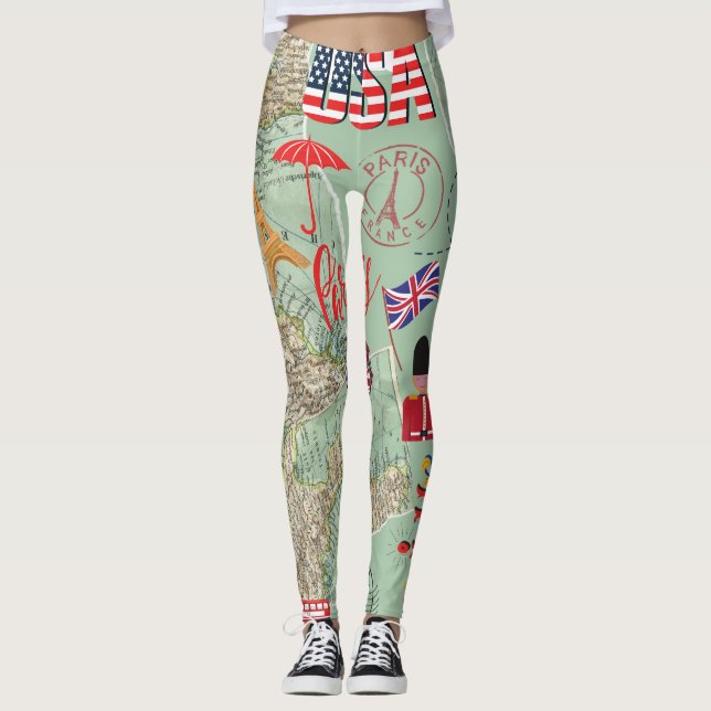 Reisende Design World Maps vereinte Staaten Leggings (Vorderseite)