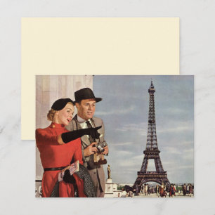 Reisende im Vintage-Stil am Eiffelturm, Paris-Urla Einladung