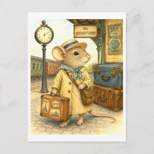Reisende-Maus-Illustration Postkarte