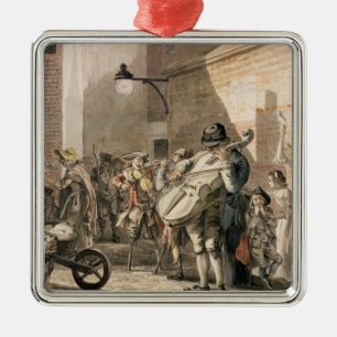 Reisende Musiker, die in einem schlechten Teil der Silbernes Ornament