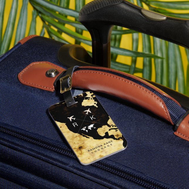 Reisende Name Modern USA Map World Gepäckanhänger (Vorderseite Insitu 1)