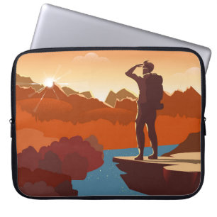 Reisende oder Entdecker mit Rucksack, stehend Laptopschutzhülle