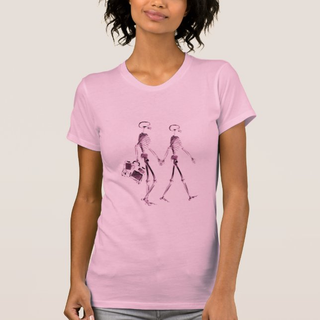 Reisende Röntgenblick-Skeleton Paare - Rosa T-Shirt (Vorderseite)